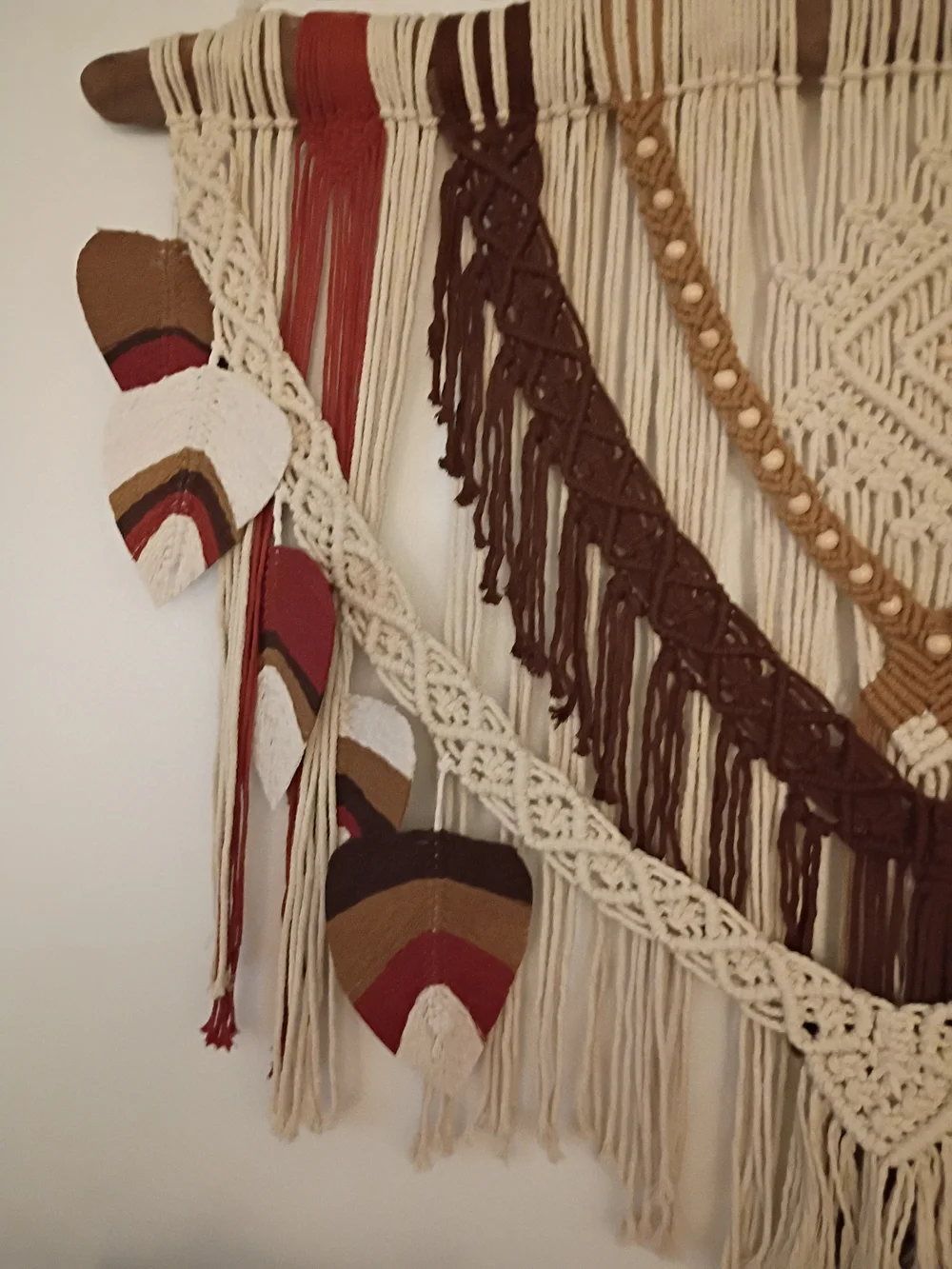 Large Boho Macrame Wall Hanging in Cream, Brown & Rust